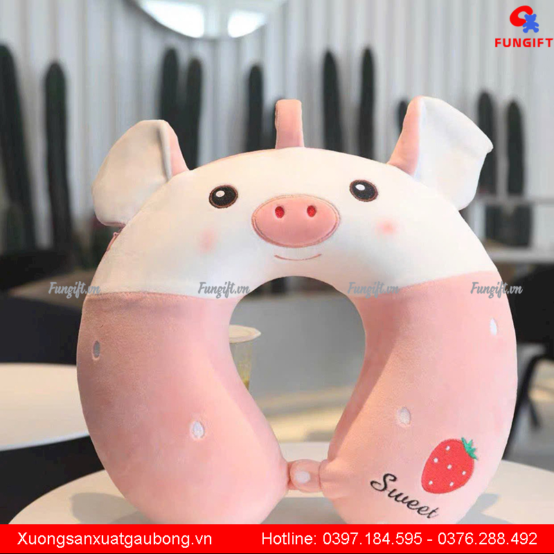 Gối U hình heo hồng may in giá rẻ