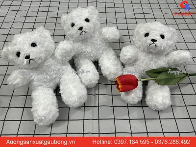 Mẫu gấu lông xù trắng in logo