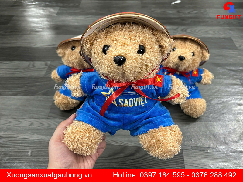 Gấu bông đội nón lá in logo