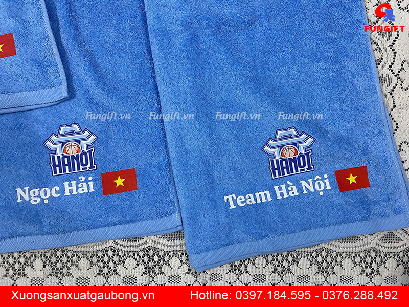 Bộ 2 khăn mặt, khăn tắm in logo làm quà tặng