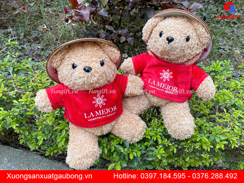 Gấu bông mặc áo đội nón lá Việt Nam in logo làm quà tặng doanh nghiệp