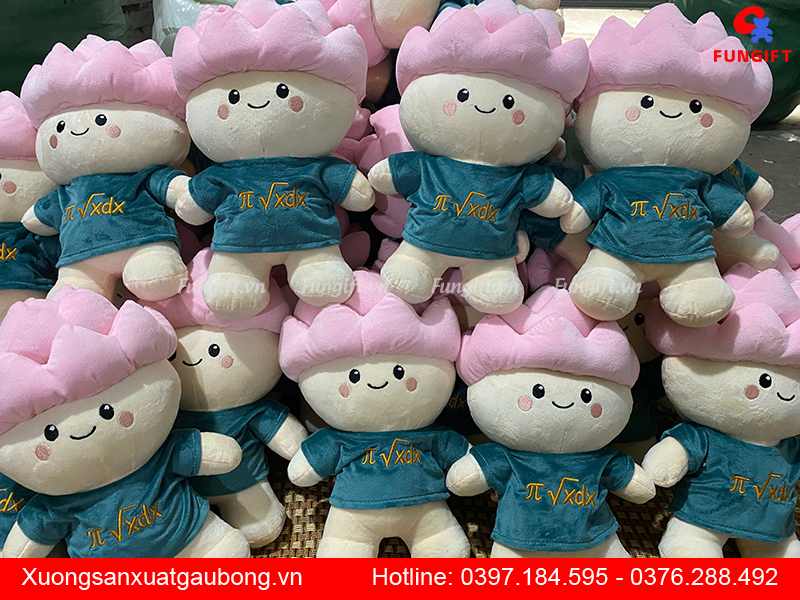 Mẫu gấu hoa sen nhồ bông thêu logo