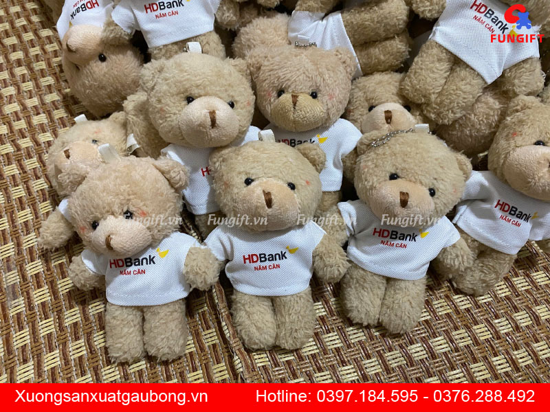 Gấu bông kèm móc khoá in logo quà tặng quảng cáo