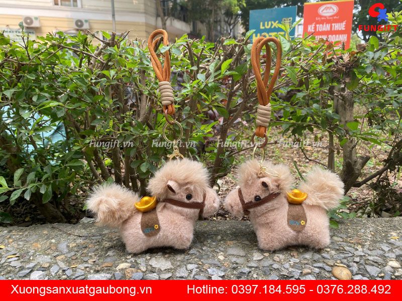 Móc khoá gấu bông ngựa in logo