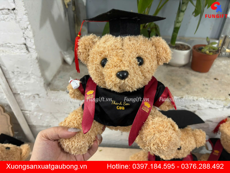 Mẫu gấu cử nhân đeo sash in logo