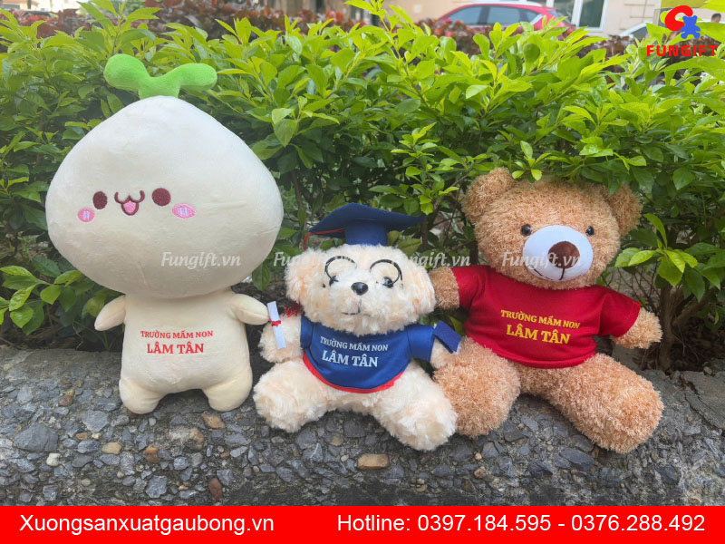 Gấu bông hình thú in logo trường mầm non