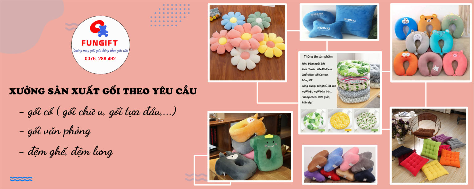 Banner xướng sản xuất gối cổ, gấu bông theo yêu cầu