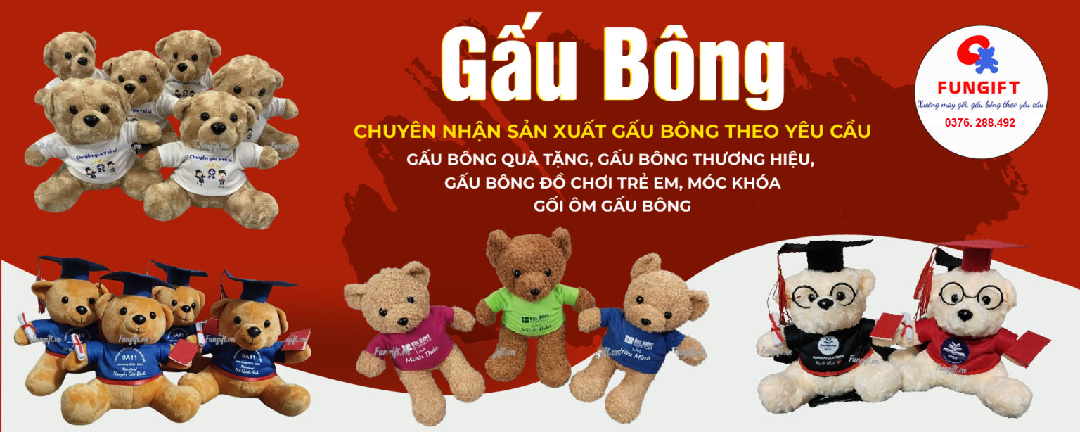 Banner xưởng sản xuất gối cổ, gấu bông theo yêu cầu