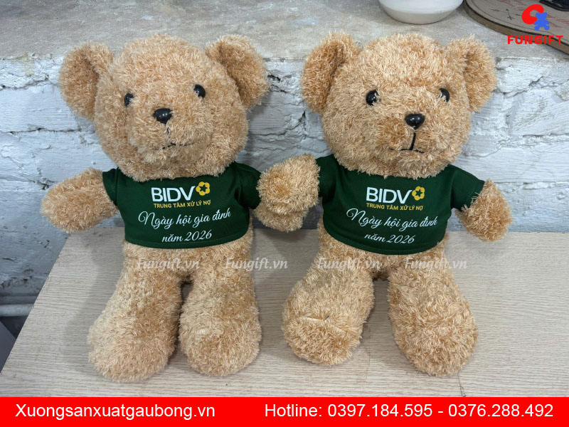 Gấu bông 37cm lông xù in logo làm quà tặng