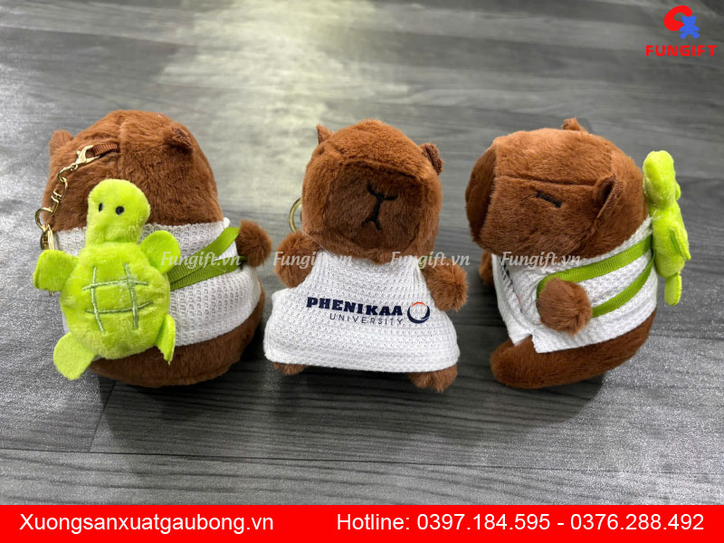 Gấu bông móc khoá capybara đeo rùa in logo