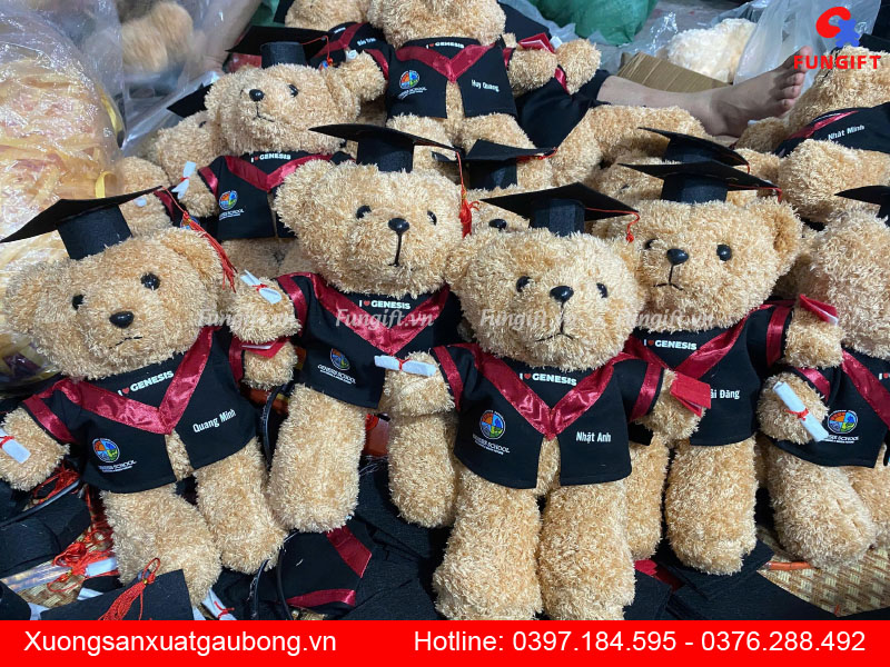 Gấu bông tốt nghiệp cử nhân in logo