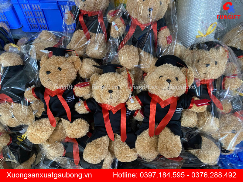 Gấu bông tốt nghiệp in logo trường