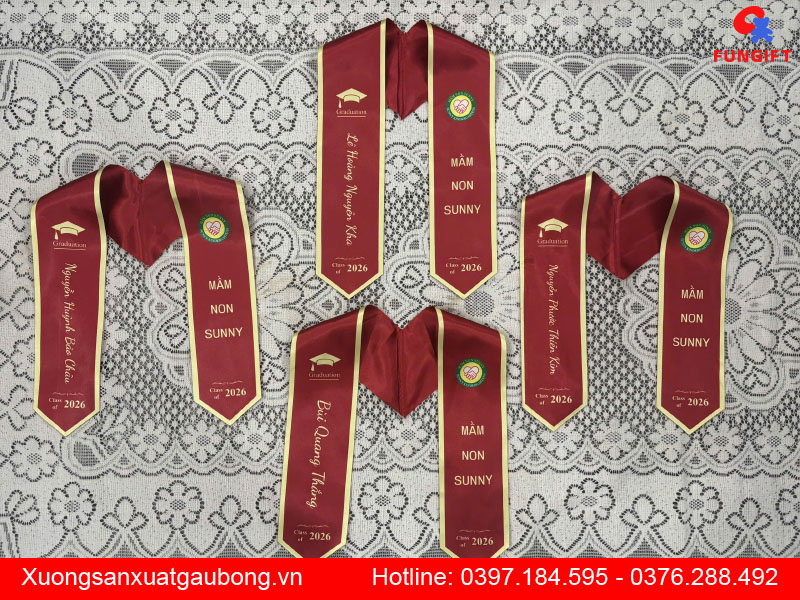 Sash tốt nghiệp in logo trường mầm non