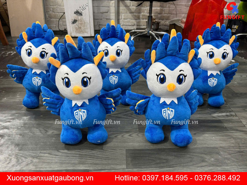Mẫu chim linh vật nhồi bông in logo