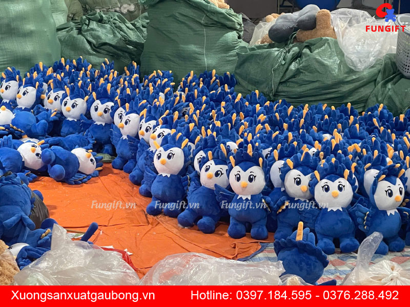 Sản xuất gấu bông chim linh vật in logo
