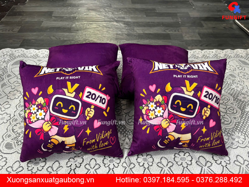 Xưởng sản xuất gối tựa lưng in logo 